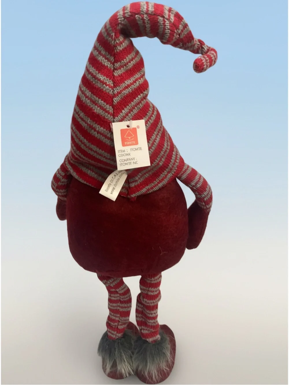 Red Striped Holiday Gnome Plush Decor • NIP • 24